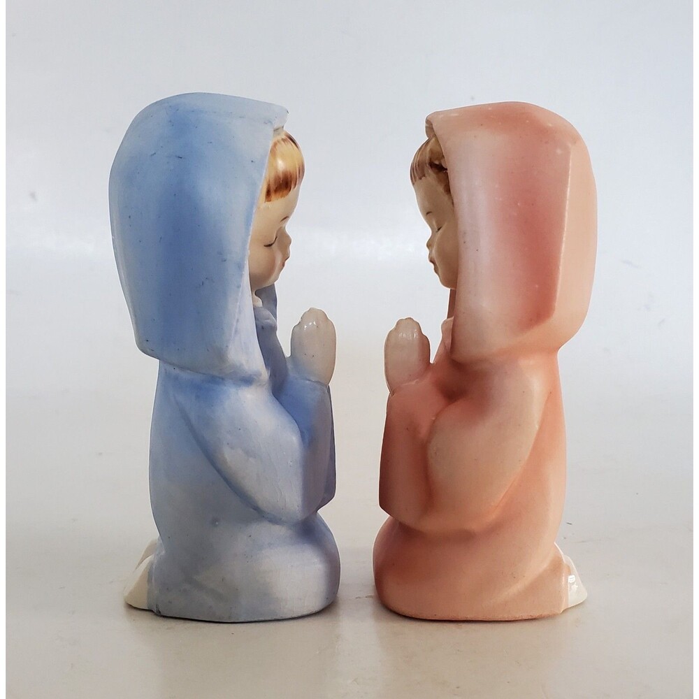 2 Vtg Sanmyro Japan Praying Children Porcelain Bisque Figurines Holy Spiritual